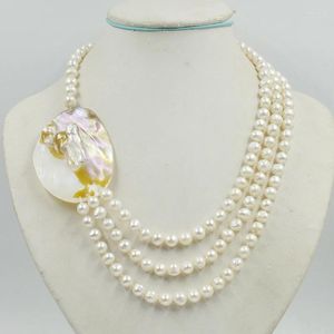 Choker Pretty. 8MM Natural Pearl And Huge Shell Necklace. Glamour Personality Women's Jewelry 18-23"