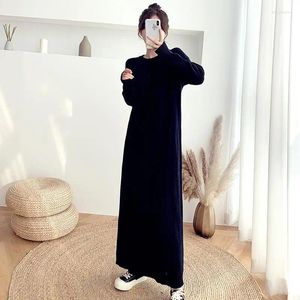 Sukienki swobodne Długość swetra dla kobiet 2023 luźna czarna sztuczna luksusowa kobieta wieczór damski wiosenny ubrania Maxi