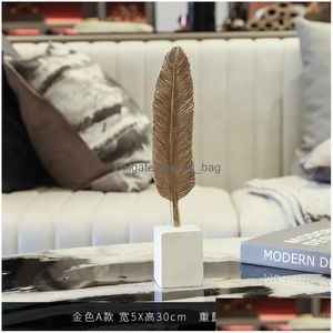 Decorative Objects & Figurines Nordic Style Creative Feather Bookcase Ornaments Simple Modern Home Living Room Decoration Crafts 21031 Dhlj1