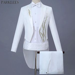 Куртки Mens Gold Diamond Embroidery Timedo Tailcoat Slim Fit 4 PPCS Костюм для вечеринки свадебный обеденный курт