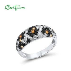 Caixas Santuzza Pure Sterling Sier Anel para Mulheres Branco Cz Preto Spinel Amarelo Nano Cz Animal Print Trendy Fine Fashion Jewelry