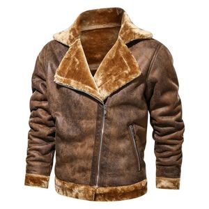 Männer Marke Biker Jacke Winter männer Pelz Leder Jacke Mantel Männlichen Retro Wildleder Streetwear Verdicken Leder Bomber Jacke 231225