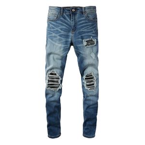 Dżinsy męskie dżinsy z rozerwanym motocyklistą Slim Fit Motorcycle Denim dla mężczyzn Najlepsza jakość mody dżinsowe spodnie pour hommes 6520