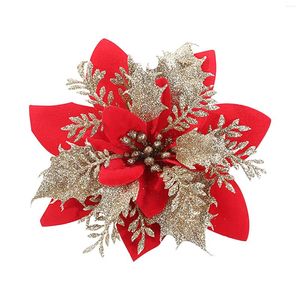 Kwiaty dekoracyjne 10pcs brokat sztuczne ozdoby świąteczne dekoracje drzew do domowej imprezy weselnej dekoracje Navidad 2024