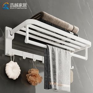 Towel Racks Holder Fold Hook Hanger White Aluminum Wall 40-60CM Clothes Rack Shower Bar Rail Bath Toilet Storage Bathroom Shelf 231222