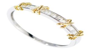 Infinity marca nova jóias de luxo puro 100 925 prata esterlina separado ouro princesa corte branco topázio diamante anel de casamento f4816672