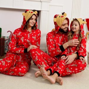 Älgtryck huva jumpsuit julhem bär par familj pyjamas 2023 förälder barn 231225