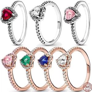 Klusterringar som säljer 925 Sterling Silver Exquisite Colored Red Heart Ring Fits Designing Original Armband DIY SMYCKE