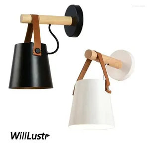 Wall Lamps Leather Belt Iron Wood Sconce Light Metal Lamp Cottage American Country Cafe Bar Bedside Sofa Side El White Black