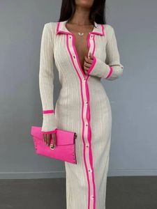 Mulheres elegantes suéter de malha de malha longa moda casual cor sólida cor de retalhos esbelta de manga longa Cardigan maxi vestido 231225
