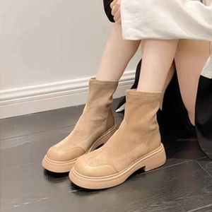 Fashion Trend Faux Suede Mixed Colors Motorcycle Boots Womens Round Head Thick Sole Mid Cal British Style 230922