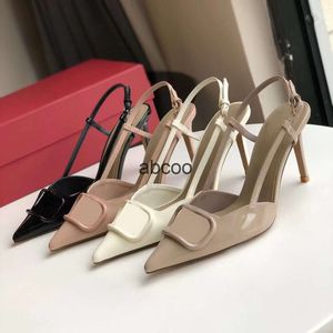 Designers sandals stiletto Valentine's dress Shoes for womens Luxurys Metal letter Pointed Toes buckled strap 8cm high heeled Party Wedding Shoe factory footwear