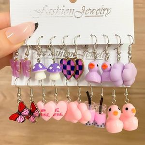 Dangle Earrings DAXI Purple/Pink Cartoon Butterfly Mushroom Duck Set Color Funny Cute Women Girls Children Jewelry Gifts