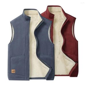 Men's Vests Solid Color Waistcoat Winter Vest With Stand Collar Thick Plush Warm Windproof Plus Size Cardigan For Fall