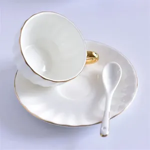 Teaware Sets Phnom Penh Bone China Coffee Cup Saucer Spoon Set 200ml White Porcelain Tea Cafe Espresso Party Drinkware