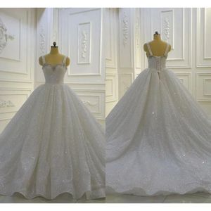 Stunningbride 2024 Sexy Kristall Schatz Glänzendes Ballkleid Brautkleid Weiß Exquisites Glitzerndes Ärmelloses Hofschleppe Prinzessin Brautkleid