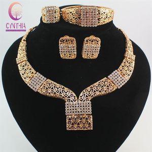 New Nobler Dubai Design Fashion Costume Crystal Necklace Find Dubai 18K Gold Plated Gorgeous Shining Jewelry Sets194Q