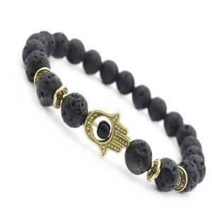 Sincos de fios de miçangas jóias mg0759 hamsa lava stone smoky quartzo pulseira fatimas mão hand cura root chakra pulso ma329s