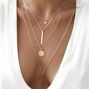 Pendanthalsband Böhmen Star Word Metal Disk Chain Multi Layer Gold Color Necklace Women's Fashion Personality Clothing Jew227T