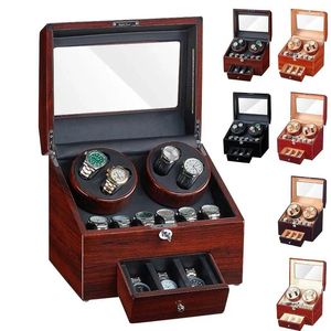 Watch Boxes 4 9 Slots Winder Automatic Rotation Wood Display Box Storages Ultra-quiet Japanese Motor Brown Velvet Lock Cases