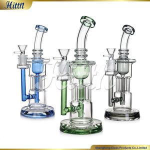 10 Inches Percolator Bong Glass Water Pipe Hookahs Reinforced 6 Arms Pillar Perc Dab Oil Rig Smoking Pipe Blue Green Black