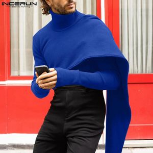 2023 Men Irregular Pullovers Solid Knitted Turtleneck Long Sleeve Sweaters Streetwear Autumn Casual Clothing S 5XL INCERUN 231225