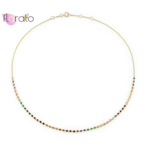 925 Sterling Silver Chain Colorful Crystal Choker Bohemian Minimalist Charming Necklace for Women Party Jewelry Collares 231225