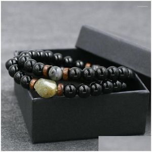 Strand z koralikami luksusowa biżuteria 2pcs/Zestaw Naturalny brokat Kamienne Bracelety Mężczyźni Chakra Kulki Bransoletka dla kobiet Moonstone Pseras Hombre wi dhmkr