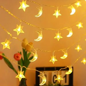 1 шт. 59,06-дюймовый гирляндный светильник со звездой и луной, теплые белые звездные огни для палатки, настенная лампа для декора спальни, водонепроницаемые праздничные гирлянды для рождественских украшений, вечерние.