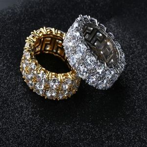 Hip Hop Iced Out Ring Micro Pave CZ Stone Tennis Ring Men Women Charm Luxury Jewelry Crystal Zircon Diamond Gold Silver Plated Wed233v