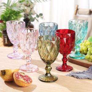 Vintage Wine Tail Glass Cups Golden Edge Multi Colored Glassware Wedding Party Green Blue Purple Pink Goblets 10oz FY5509 0509