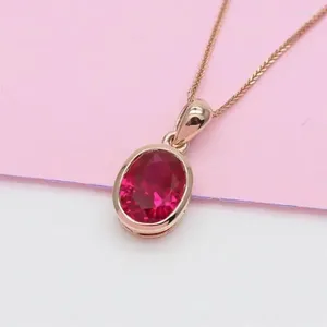 Pendant Necklaces Luxury Crystal Female Small Oval Earrings Gold Color Silver Clip Necklace For Women Red Stone