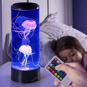 Fantasy USB/Battery Powered Jellyfish Water Tank Aquarium LED Lamp Color Changing Bedside Lava Night Light for Home Bedroom Deco