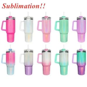 Tumblers With St New LOGO New 40oz Stainless Steel Glitter Tumbler with Handle Lid Straw Big Capacity Shimmer Glossy Water Bottle Outdoor C