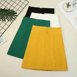 Skirts Lady Solid Button Zipper Mini Skirt 2023 Autumn Sexy Slim Simple High Waist Decorate Office Elegant Party