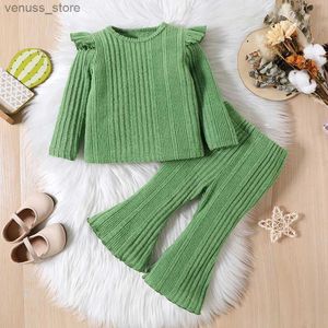 Clothing Sets 2Pcs Baby Girls Spring Autumn Cotton Striped Ruffled Long Sleeve Solid Color Striped Pants 0-18M Simple Model Set