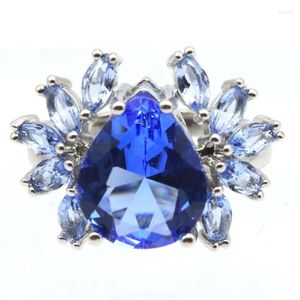 Cluster Rings Buy 3 Get 1 Free 21x16mm Romantic Rich Blue Violet Tanzanite Women Daily Wear Silver