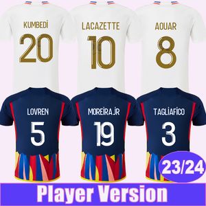 2023 24 Aouar Dembele Player Version Mens Soccer Jerseys Lacazette Kadewere Cherki Home Белая 3 -я футбольная рубашка с коротким рукавом