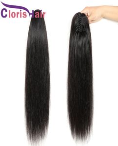 Extensões de rabo de cavalo reto sedosas 100 garra de cabelo humano em clipe em peças Tail de pônei natural virgem brasileira para mulheres negras8134362