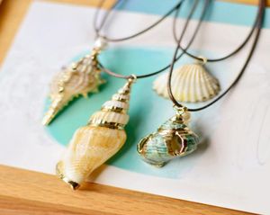 Boho Conch Deniz Kabuğu Kolyesi Hawaii Plajı Yaz Kolyeleri Balmumu Halat Zinciri Okyanus Hayvanları Doğal Deniz Kehreli Takımlar Kadınlar için7798991