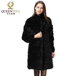 Jackets Real Rabbit Fur Coat New in Outerwears 2022 Winter Stand Collar Thick Soft Warm Clothing Women Full Pelt Natural Long Fur Jacket
