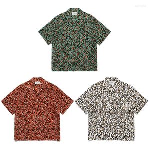 Mäns casual skjortor klassiska leopardtryck wacko maria skjorta sommar kort ärm t-shirt män kvinnor kläder japan