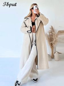 패션 따뜻한 모직 트렌치 코트 여성 턴 다운 칼라 긴 소매 재킷 가을 우아한 여성 사무실 통근 외투 231225