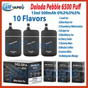 Oryginalny Doloda Pebble 6500 Puff E papierosy 1,3OHM Cewka siatki 13 ml wstępnie wypełniona kapsułka 500 mAh Bateria elektroniczna CIGS Puffs 6500 0% 2% 3% 5% DREADABLE Vape Pen Kit