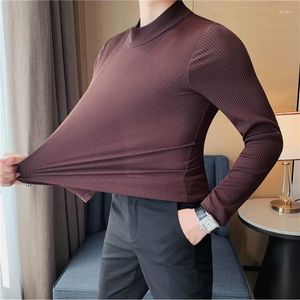 Men's T Shirts Autumn Winter Half High Collar Under Shirt Men Fashion Stripe Stretch Slim Fit Tees Clothing Casual Versatile T-shirt