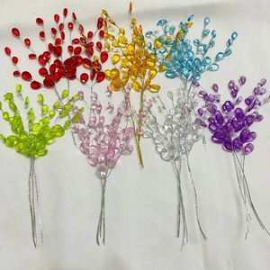 Decorative Flowers 50Pcs 3-Forks Acrylic Strip Water Drop Beads DIY Bouquet For Wedding Decoration Christmas Ornaments Wreath Jewelry