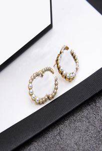 Full Pearl Alphabet Charm Earrings Designer Double Letter Studs Women Vintage Style Eardrop for Party Anniversary2442152