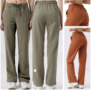 LU-1850 Women's casual pants autumn and winter flanged outdoor drawstring straight leg pants