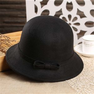 Spring And Autumn Small Bowknot Dome Pot Woolen Hat Children's Solid English Stingy Brim Cap Wholesale