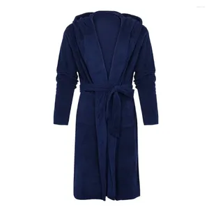 Men's Sleepwear Fleece Nightgown Plus Size Men Bathrobe Pocket Attractive Soft Coral Long Bath Robe For Bedroom
